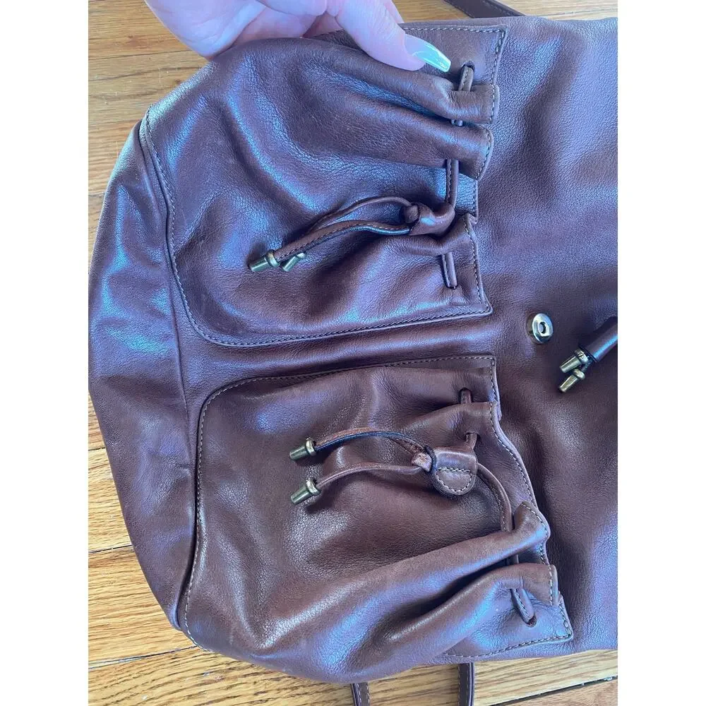 Francesco Biasia brown leather backpack bucket style pockets unisex